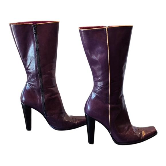 Vero Cuoio Bolero Shiny Purple Leather Side Zip Heeled Boots 10 - Picture 7 of 12